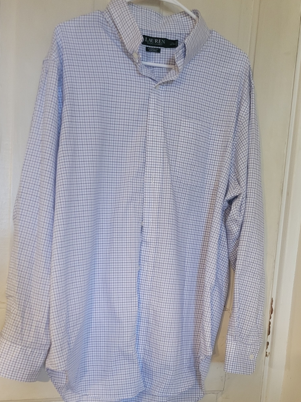 Lauren by Ralph Lauren Light Blue and White Checked Dress Shirt 17 1/2 - 34/35